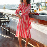 Women's Red Striped Button Down Dress