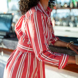 Women's Red Striped Button Down Dress