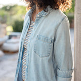 Women's Light Wash Midi Denim Button Down Dress