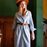 Women's Light Wash Midi Denim Button Down Dress