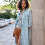 Women's Light Wash Midi Denim Button Down Dress