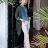 MERSEA women's travel-friendly women's travel-friendly olive green oversized kimono wrap with wide sleeves and a drawstring waist.