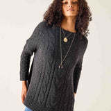 Charcoal cable knit oversized sweater.