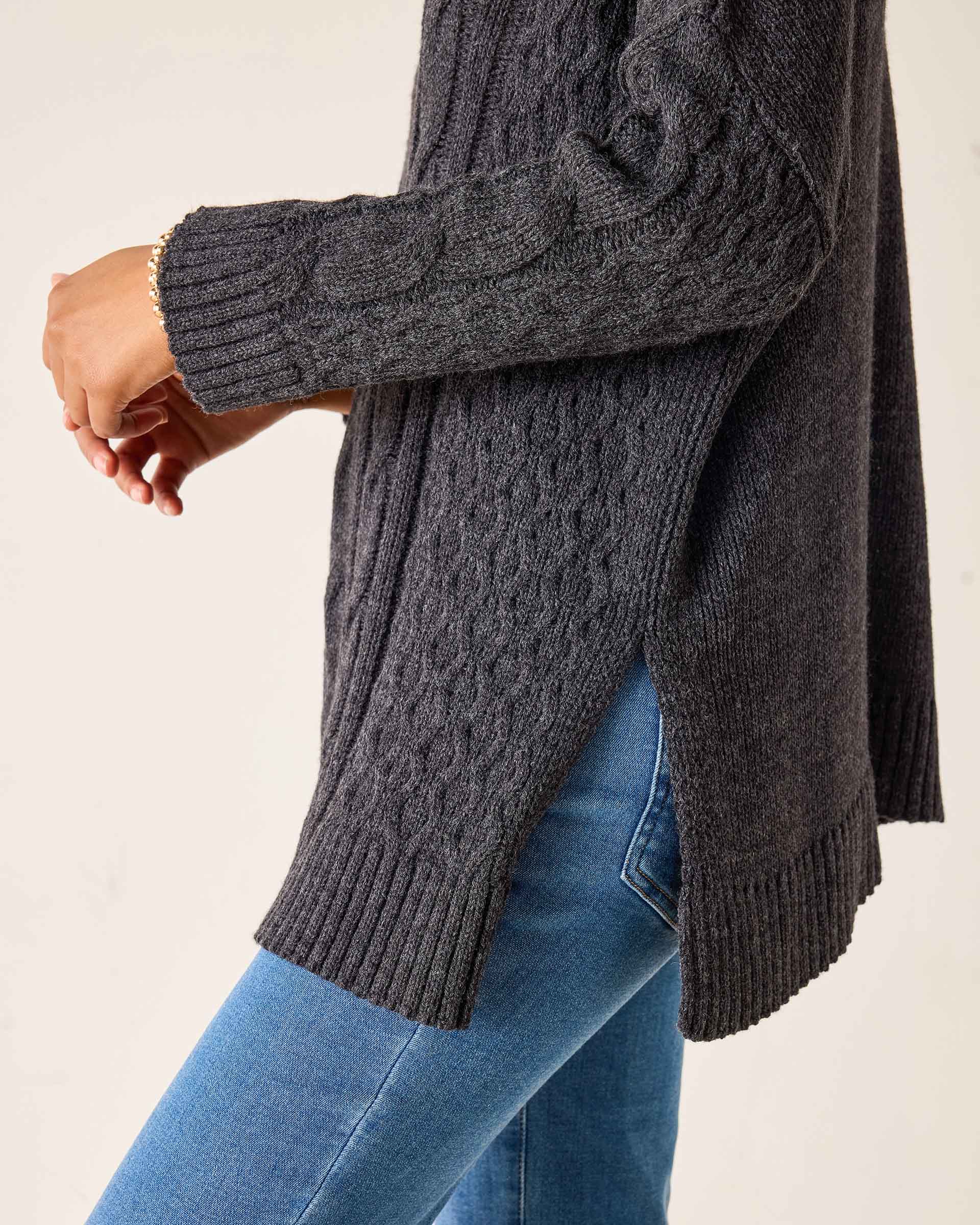 Charcoal cable knit oversized sweater.