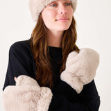 Oatmeal and cream faux fur mittens with a soft cozy feel.