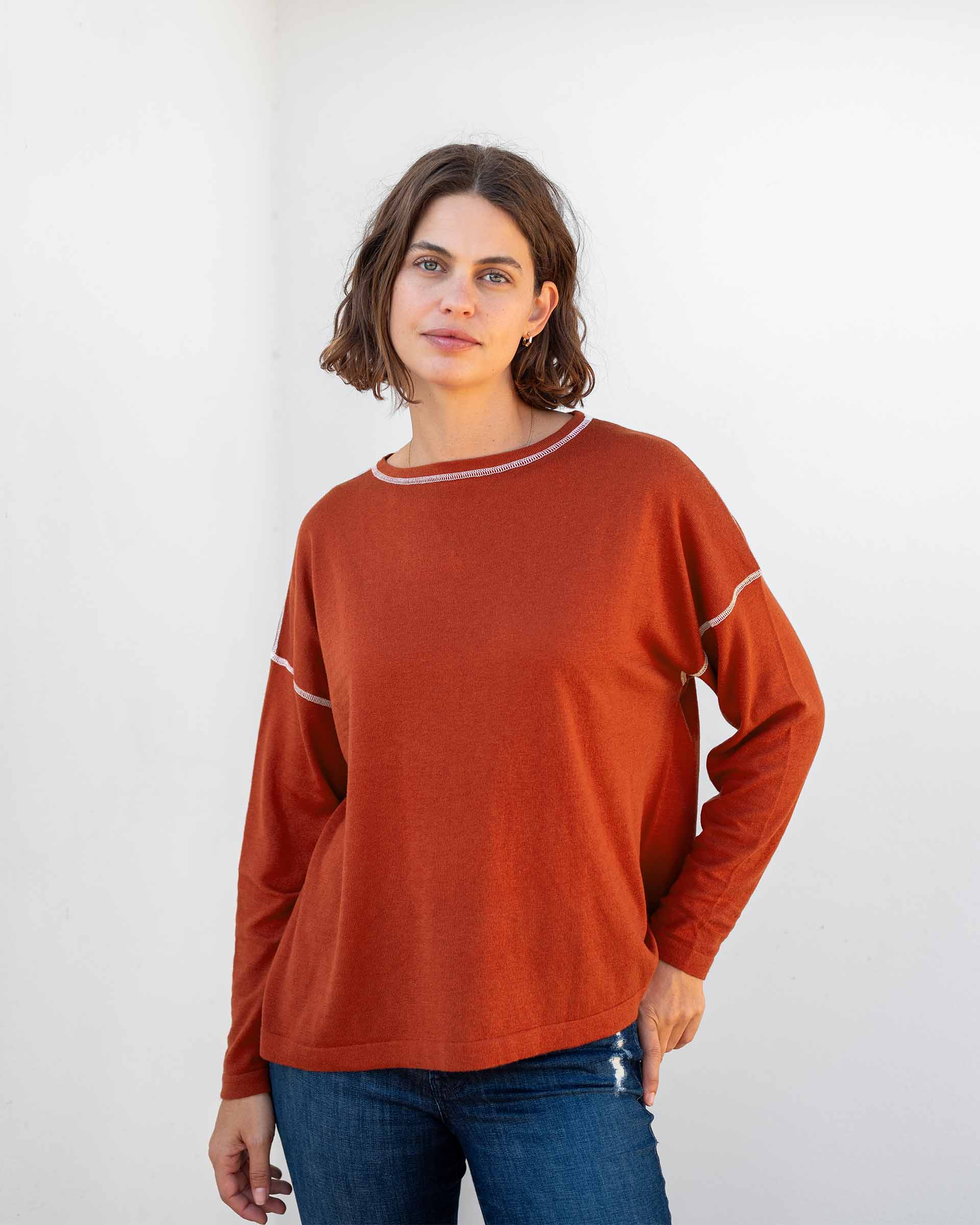 Women's Orange Lightweight Pullover Sweater