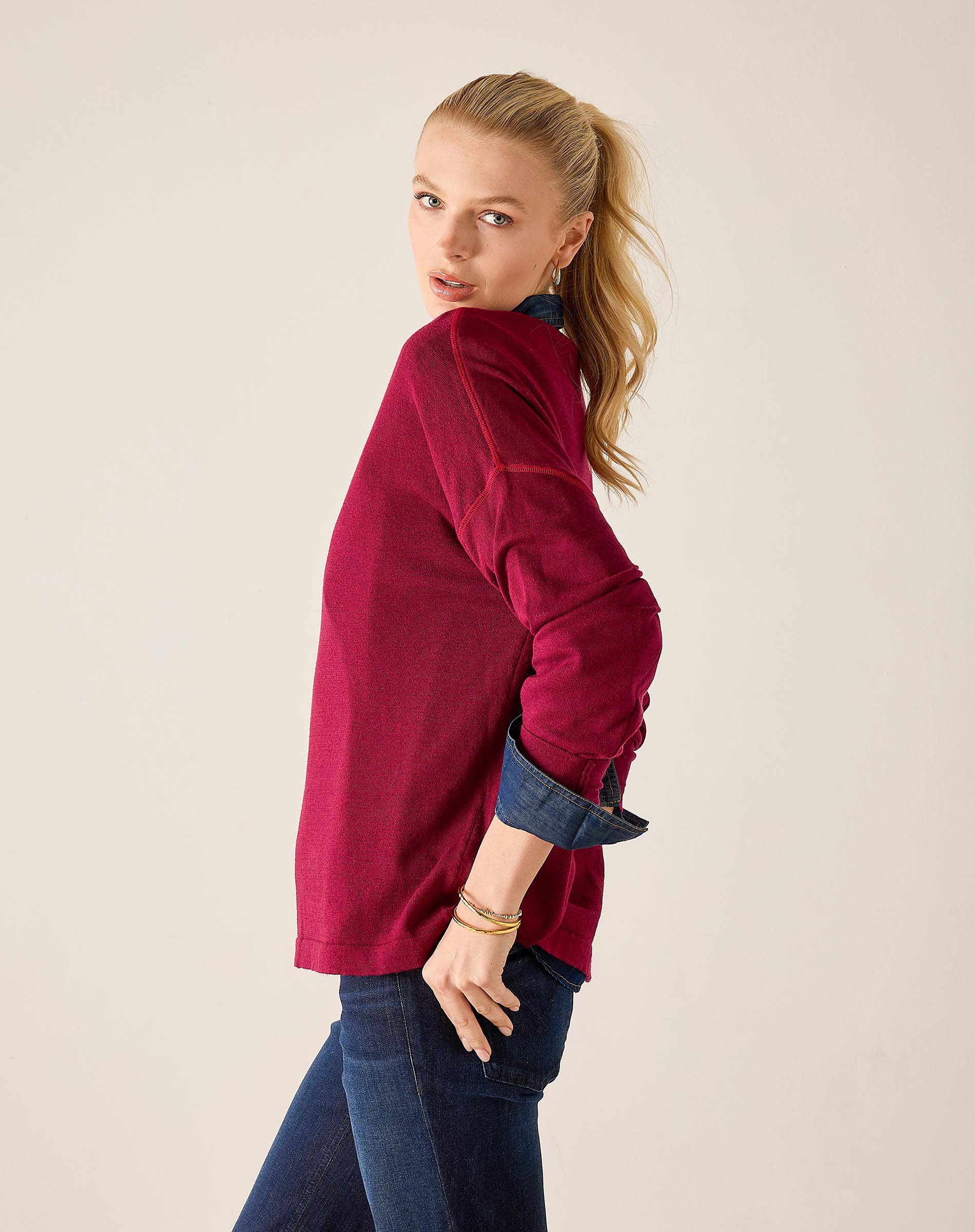 Sangria sweater with long sleeves and a textured knit finish.