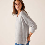 Silver cloud v-neck knit top in a loose fit with drop shoulders.