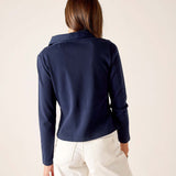 Back view of the navy ribbed oxford button-down shirt.