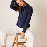 Navy ribbed oxford button-down shirt with long sleeves and a collar.