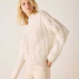 Cream cable knit sweater with ribbed details