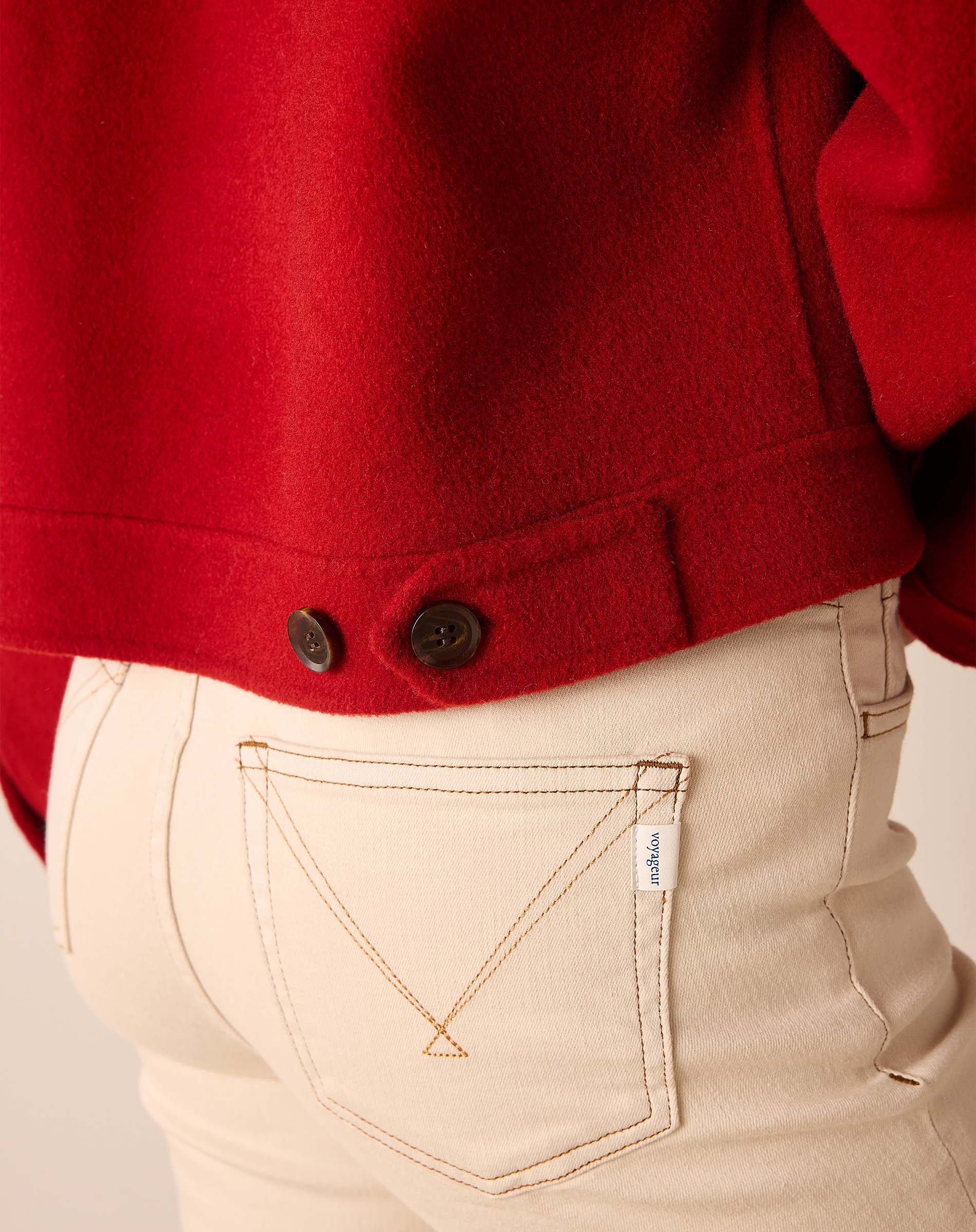 Garnet red knit jacket with button details