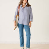 Women's Blue Striped Pop Up Collar Shirt