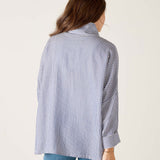 Women's Blue Striped Pop Up Collar Shirt