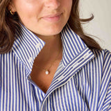 Women's Blue Striped Pop Up Collar Shirt