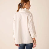Back view of the white Elizabethan collar top.