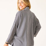 Women's Black Striped Pop Up Collar Shirt