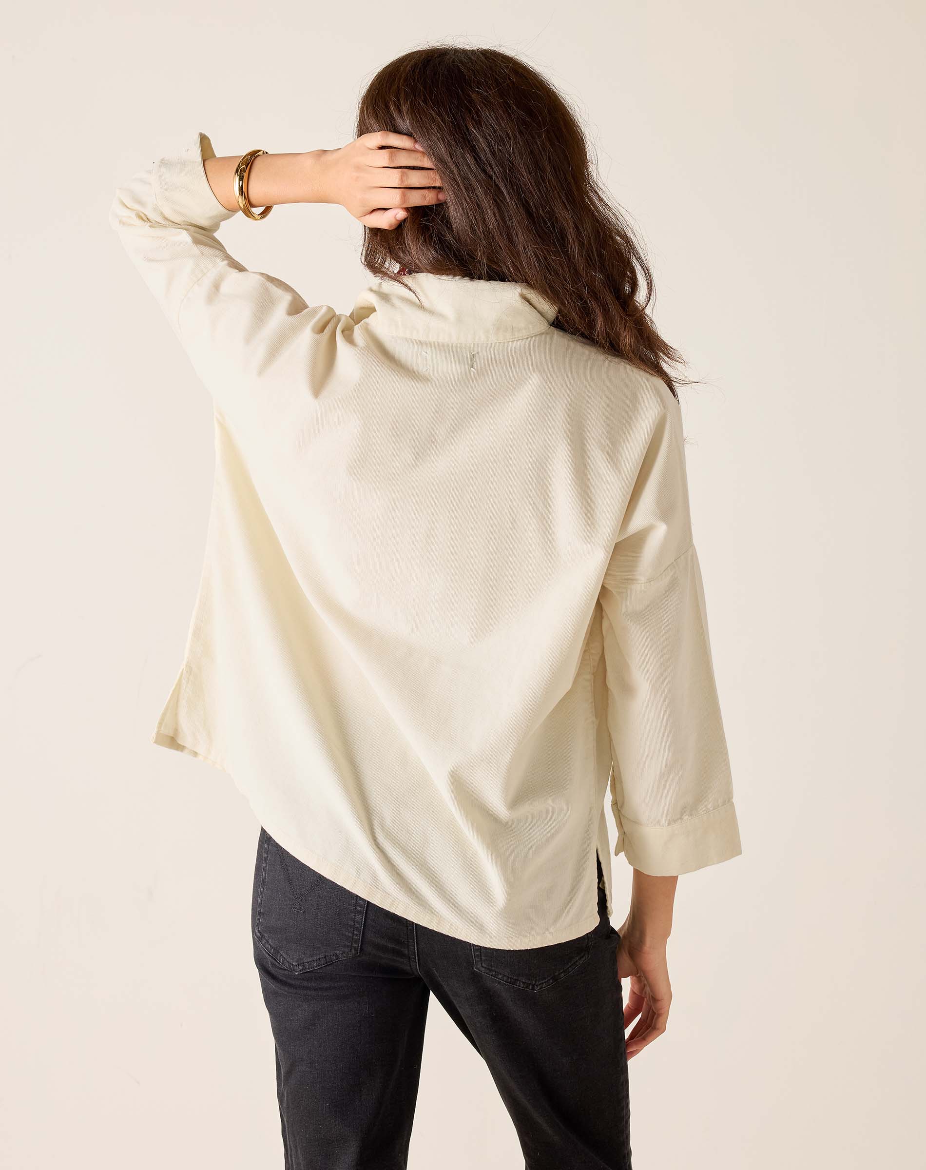 Opal white oversized linen-blend blouse with gathered detail