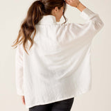 Women's White Striped Pop Up Collar Shirt