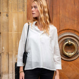Women's White Striped Pop Up Collar Shirt
