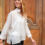 Women's White Striped Pop Up Collar Shirt