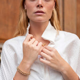 Women's White Striped Pop Up Collar Shirt