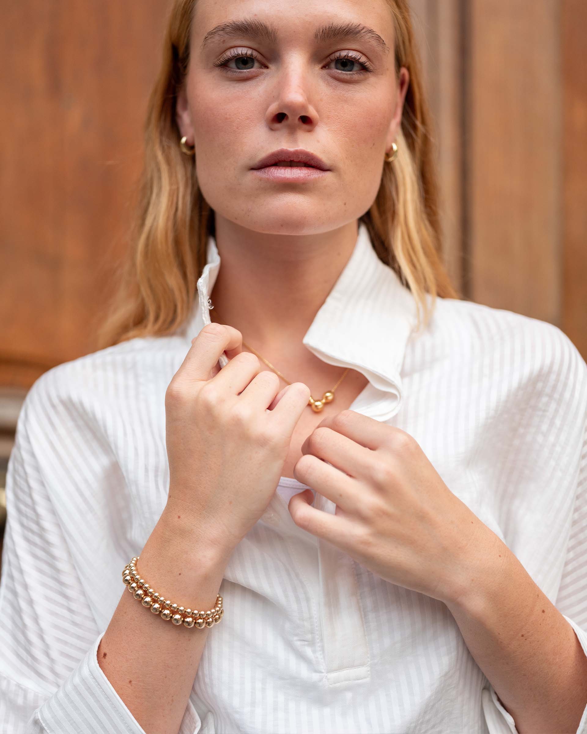 Women's White Striped Pop Up Collar Shirt