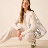 Bone hoodie with a drawstring and matching joggers.