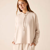 Bone hoodie with drawstring details and a relaxed fit.