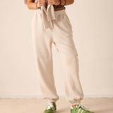 MERSEA ladies' travel-ready bone jogger pants with a drawstring waist and elastic cuffs.