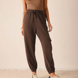Espresso jogger with a drawstring waist and cinched cuffs