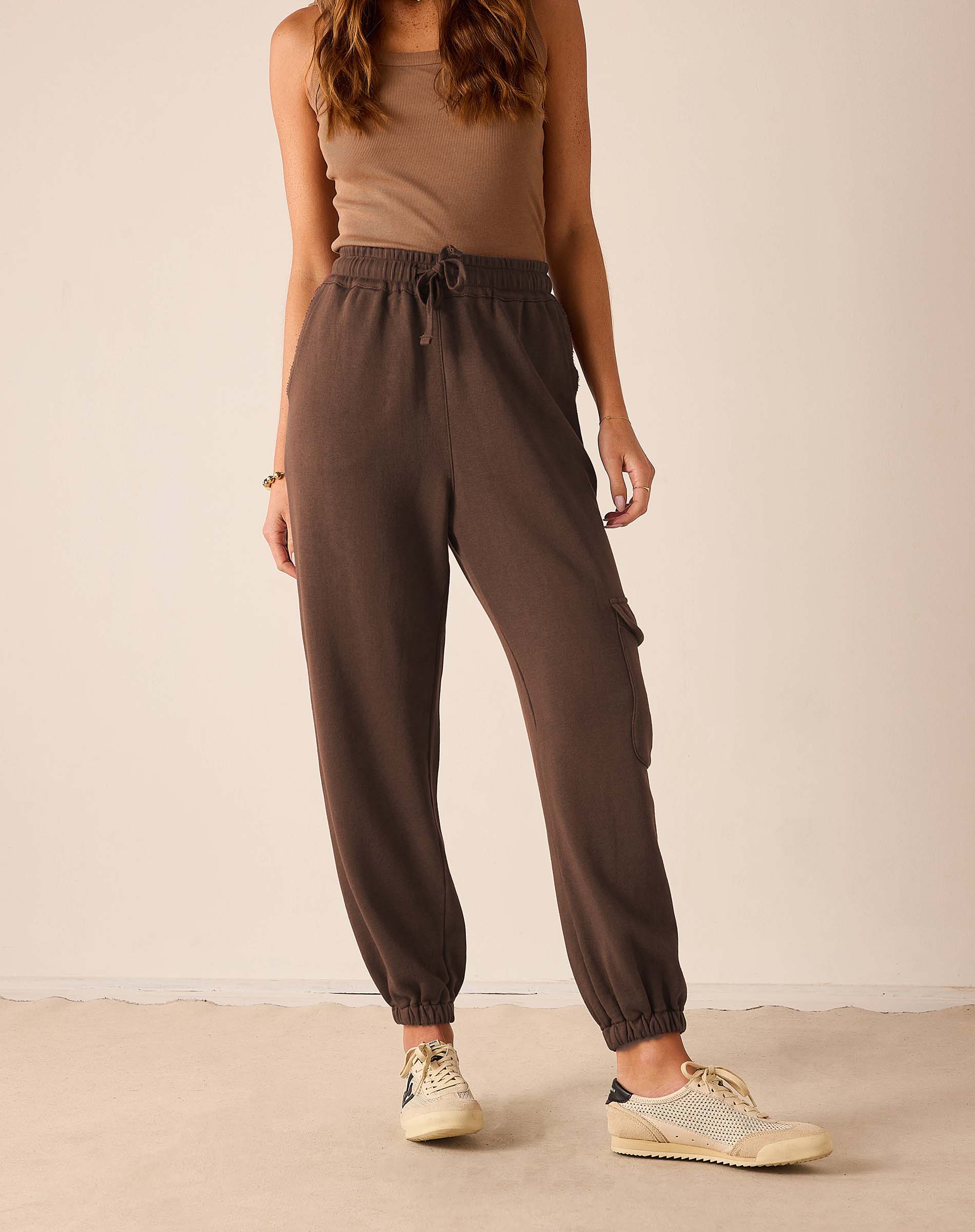 Espresso jogger with a drawstring waist and cinched cuffs