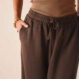 Espresso brown knit jogger with an elasticated drawstring waist.