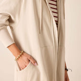 Bone maxi hoodie with a front zipper and drawstring hood.