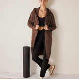MERSEA ladies' travel-ready espresso maxi hoodie with a long silhouette and hood.
