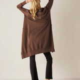 Back view of the espresso brown oversized hoodie with a hood and long sleeves.