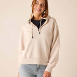 Bone quarter-zip sweatshirt with a hood and long sleeves