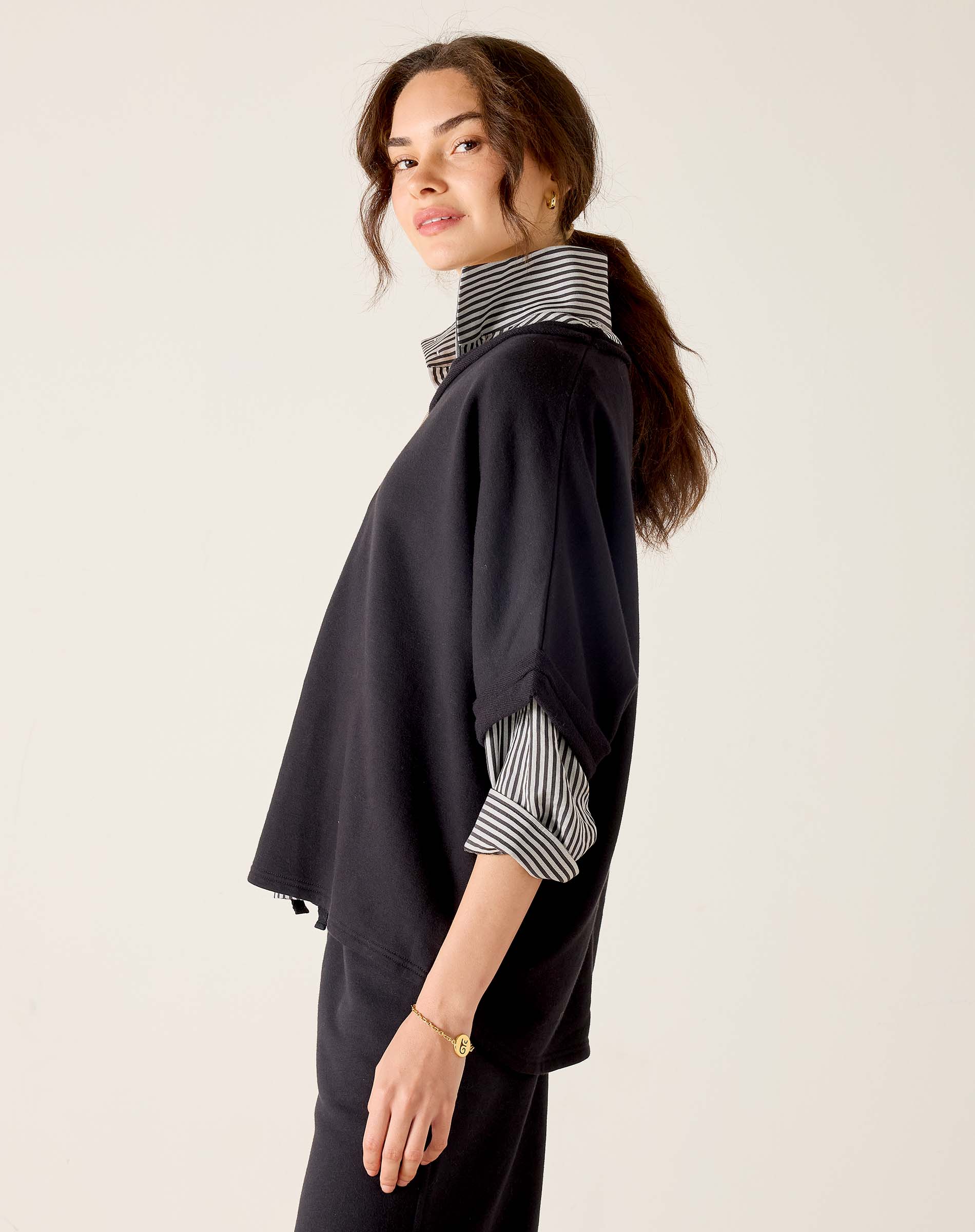 Frenchie Raw Edge V-Neck Sweatshirt