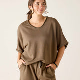 Frenchie Raw Edge V-Neck Sweatshirt