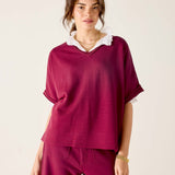 Frenchie Raw Edge V-Neck Sweatshirt