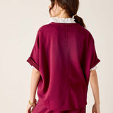 Frenchie Raw Edge V-Neck Sweatshirt