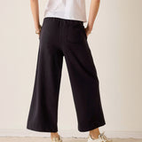 MERSEA ladies' travel-ready black wide-leg pants with a front pocket and high waist