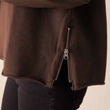 Espresso knit crewneck top with a zipper side detail