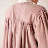 Blush pink striped cotton oversized shirt with gathered yoke and gathered sleeve details