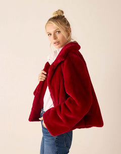 Garnet faux fur oversized jacket with a soft plush feel.
