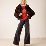 Leopard print faux fur jacket in mocha brown.