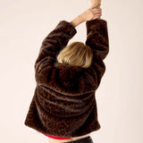 Leopard print faux fur jacket with a cozy oversized fit.