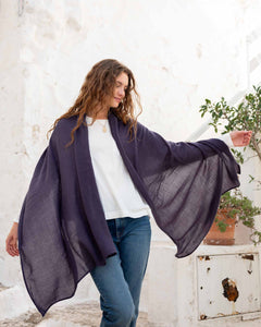 MERSEA ladies' travel-ready women's travel-friendly navy blue travel wrap with wide sleeves and a long drape.