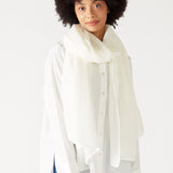 woman wearing golightly scarf around neck in pearl white