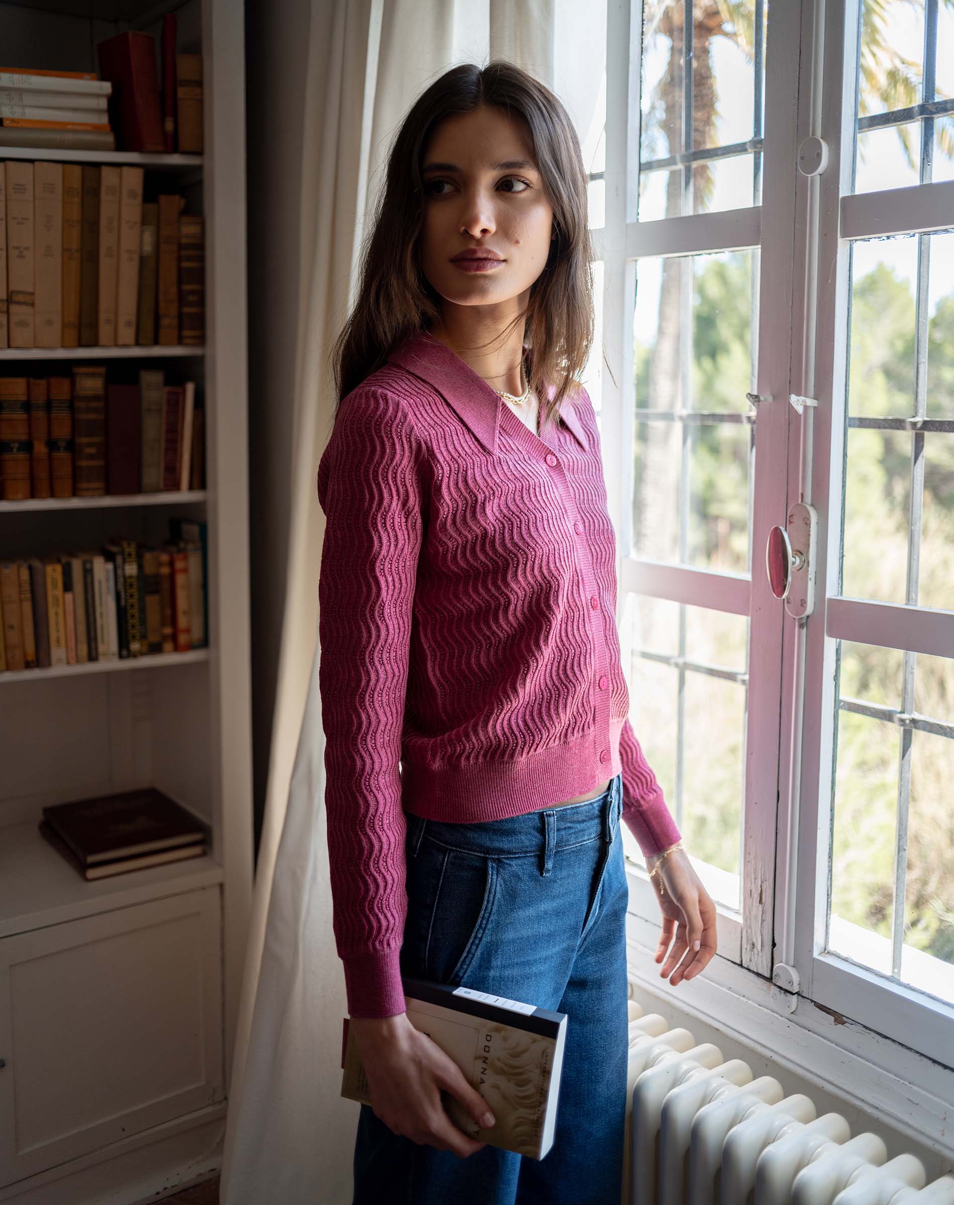 Rhubarb button-down ribbed knit sweater